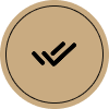A black checkmark inside a beige circle with a thin border.